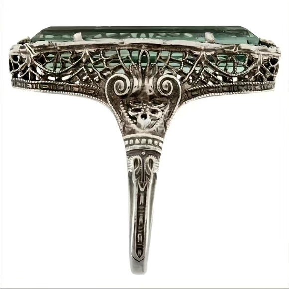 Vintage Green Emerald Silver 925 Plated Ring - Picture 2 of 5